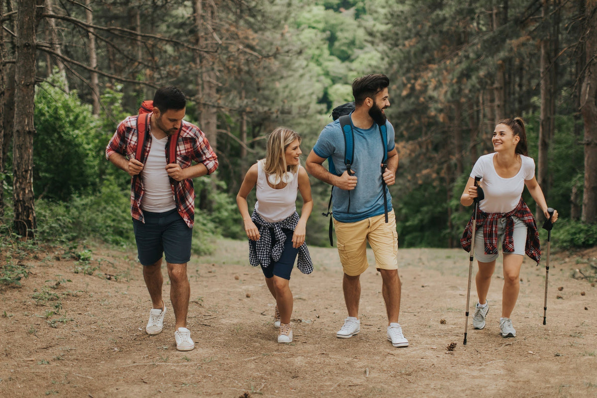 hiking with friends in spring