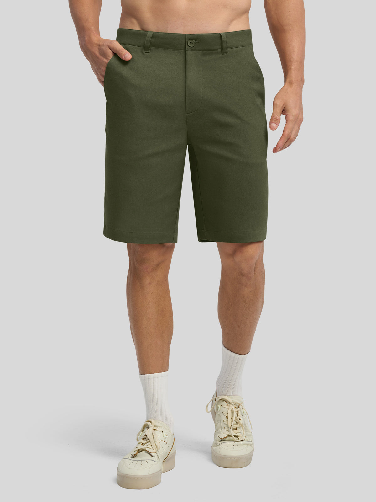 Men's Linen Shorts 10 Inch Flat Front 