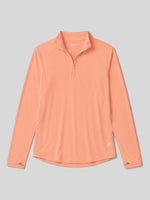 A peach-colored long-sleeve athletic quarter-zip pullover with a stand collar, shown flat 