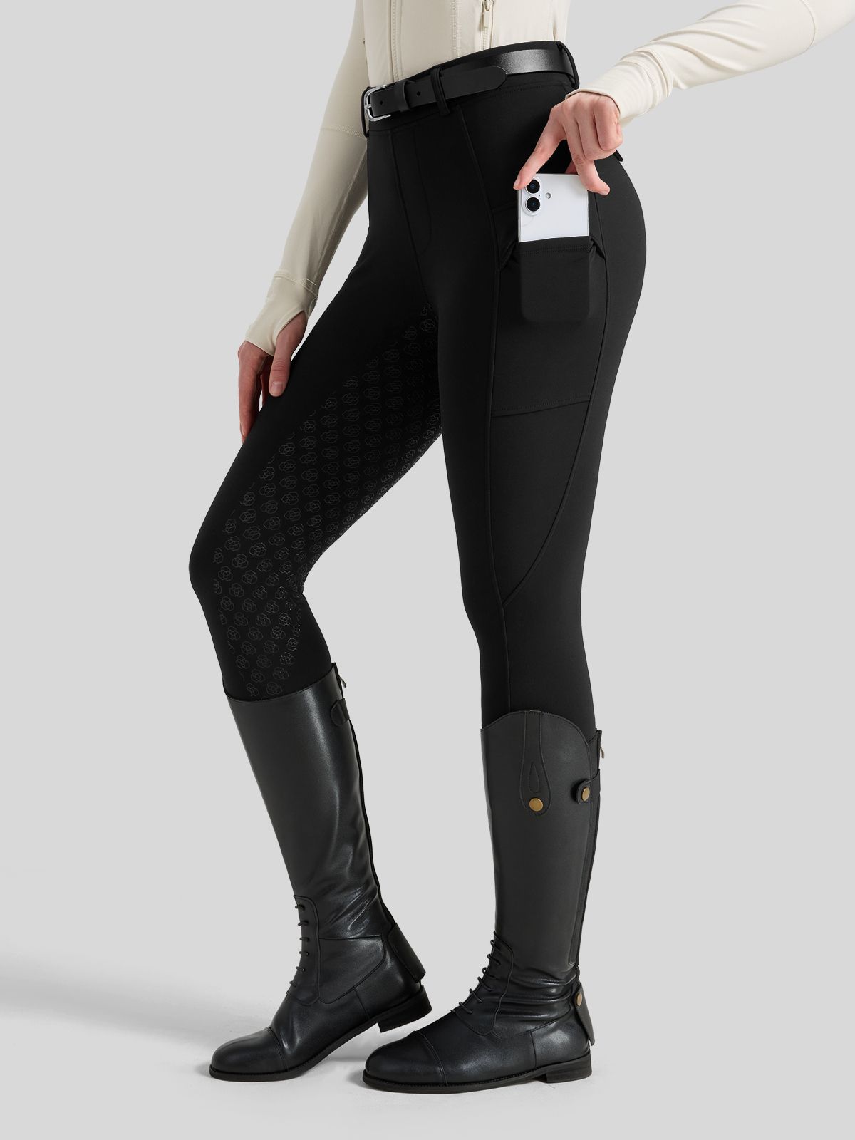 WILLIT Women's Fleece Lined Silicone Grip Riding Breeches01_Black