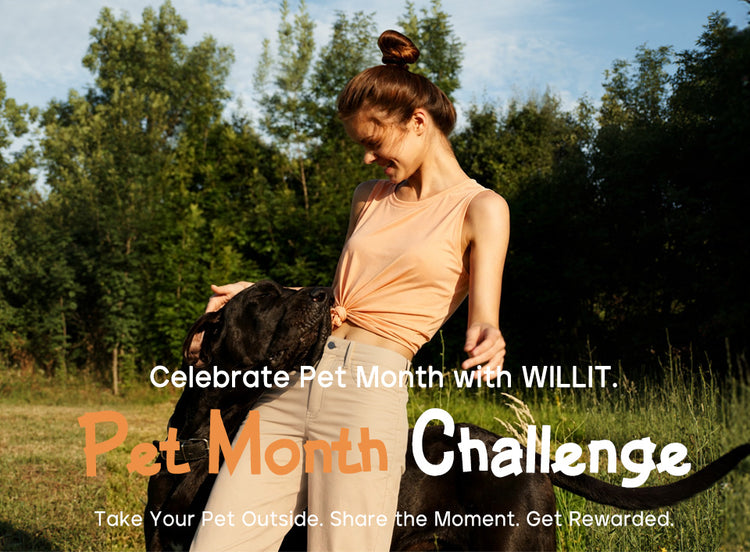 Woman with a dog in a field, celebrating Pet Month with WILLIT.