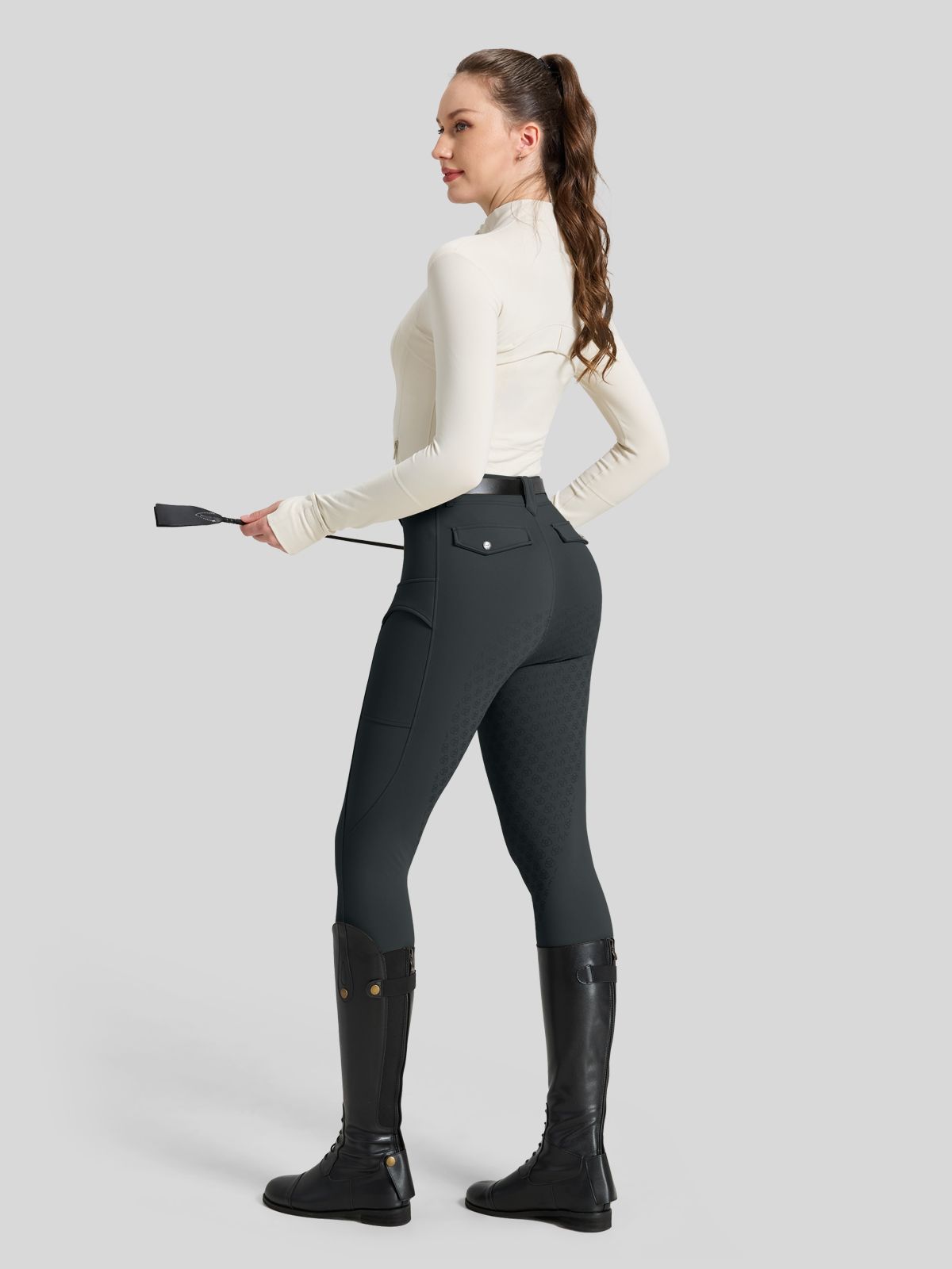 WILLIT Women's Fleece Lined Silicone Grip Riding Breeches05_Gray