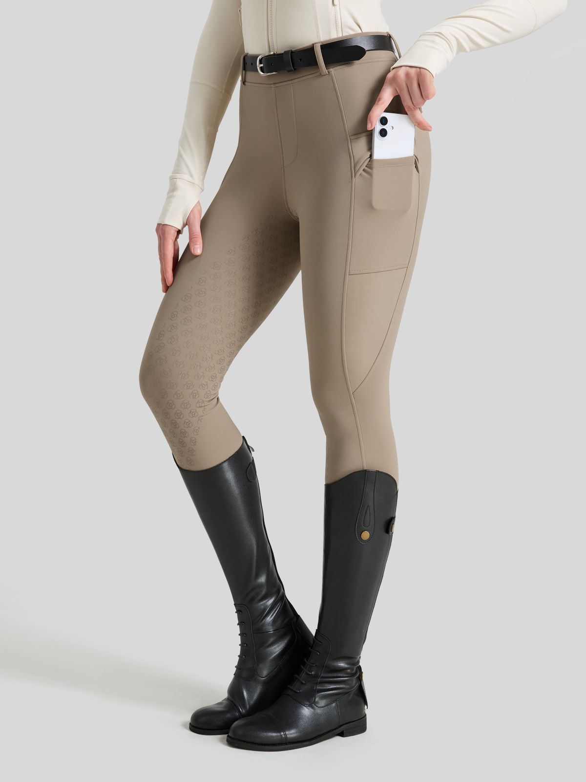 WILLIT Women's Fleece Lined Silicone Grip Riding Breeches02_Khaki