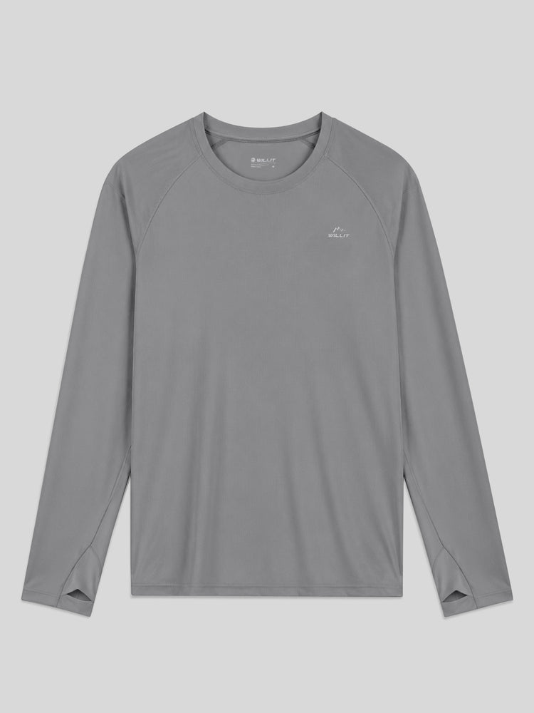 A gray men's long-sleeve athletic shirt with raglan sleeves and WILLIT brand logo on the left chest 