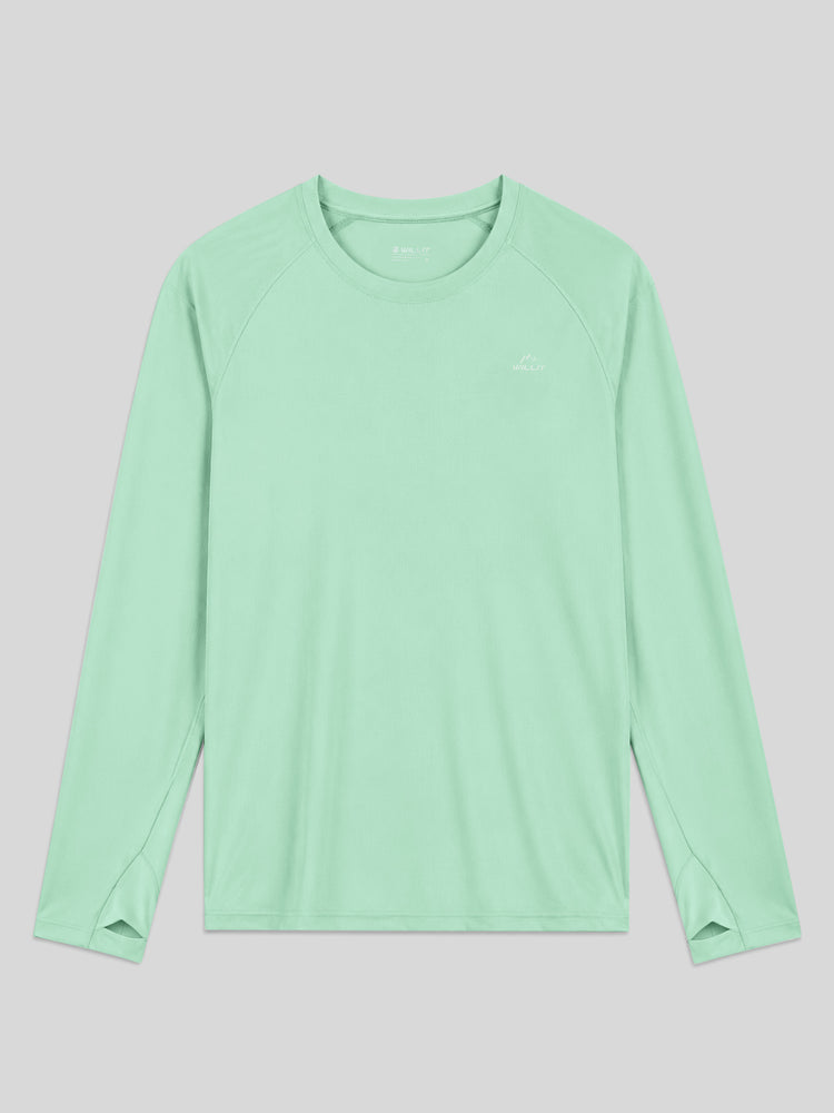 A light green long-sleeve athletic shirt with raglan sleeves and WILLIT logo on the left chest 