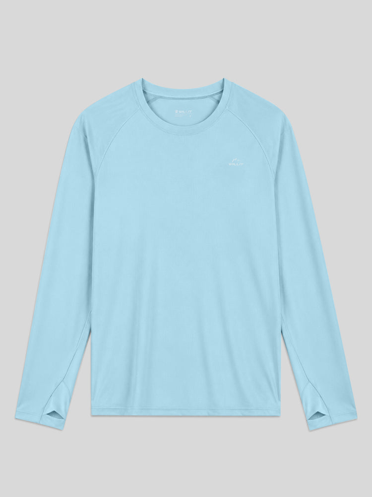A light blue long-sleeve athletic shirt with raglan sleeves and WILLIT logo on the left chest 