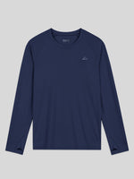 A men's navy long-sleeve athletic shirt with raglan sleeves and WILLIT logo on the left chest UPF50+ 