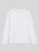 A white long-sleeve athletic shirt with raglan sleeves and WILLIT logo on the left chest flat vieiw 