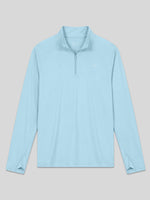 A light blue long-sleeve quarter-zip pullover shirt with a stand collar, shown flat 