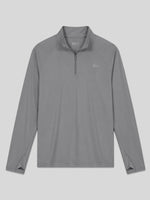 A men's gray long-sleeve quarter-zip sun shirt top with WILLIT logo on the left chest, 