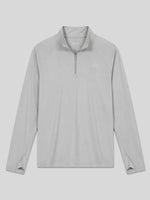 A men's light blue long-sleeve quarter-zip pullover sun shirt with a stand collar, shown flat 