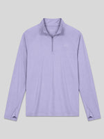 A light blue long-sleeve quarter-zip pullover shirt with a stand collar, shown flat 