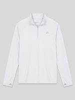 A men's light blue long-sleeve quarter-zip pullover sun shirt with a stand collar, shown flat 