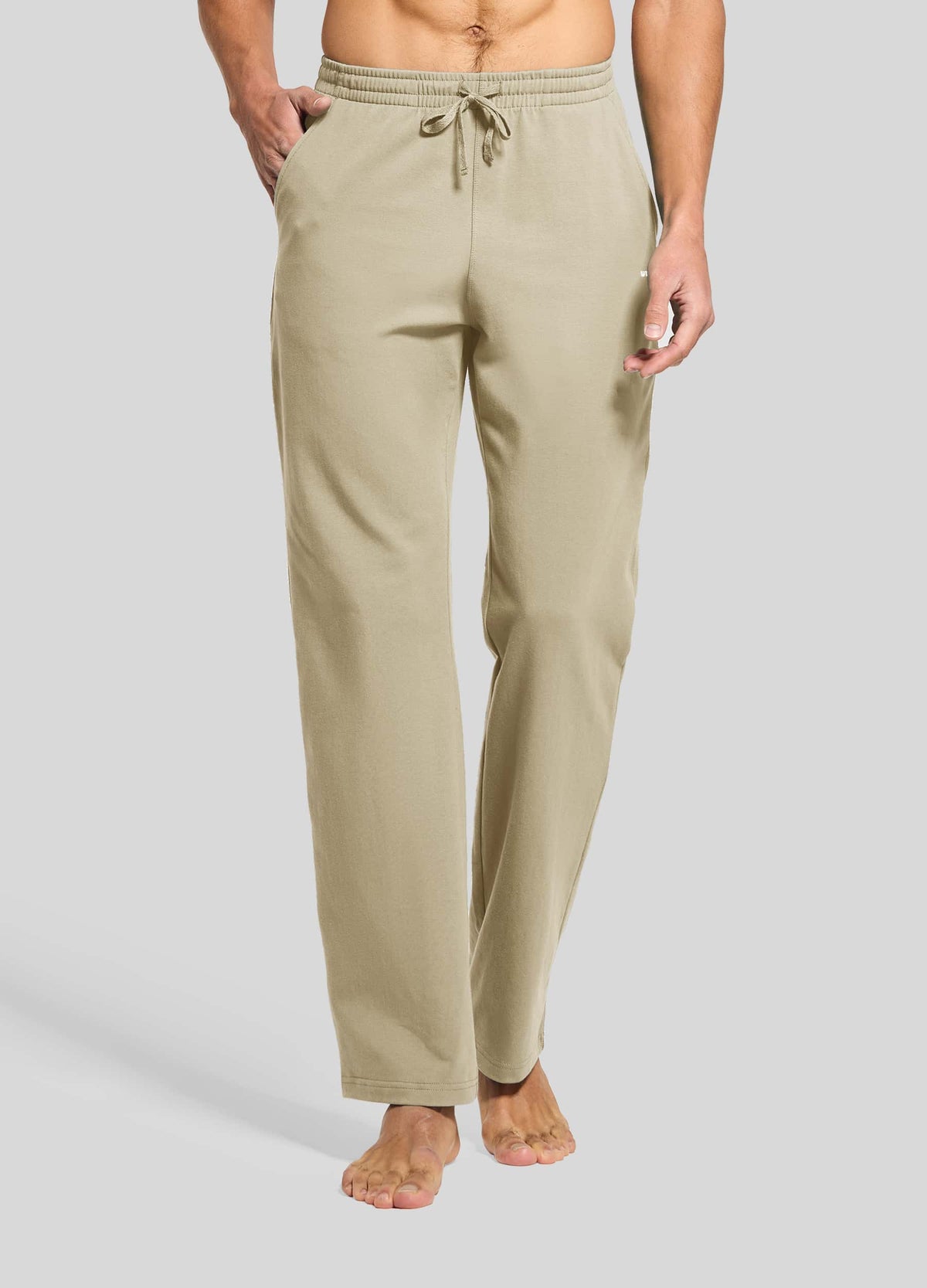 Men wearing beige lounge pants 