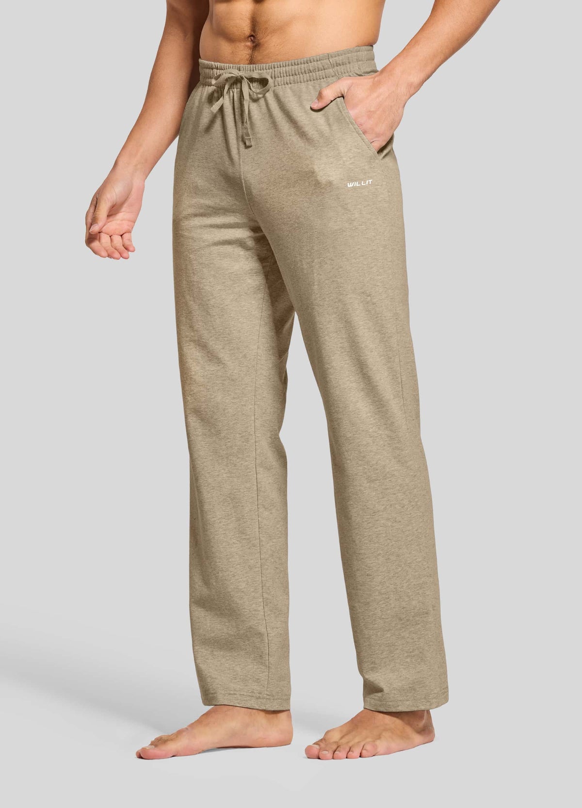 Men wearing beige lounge pants 