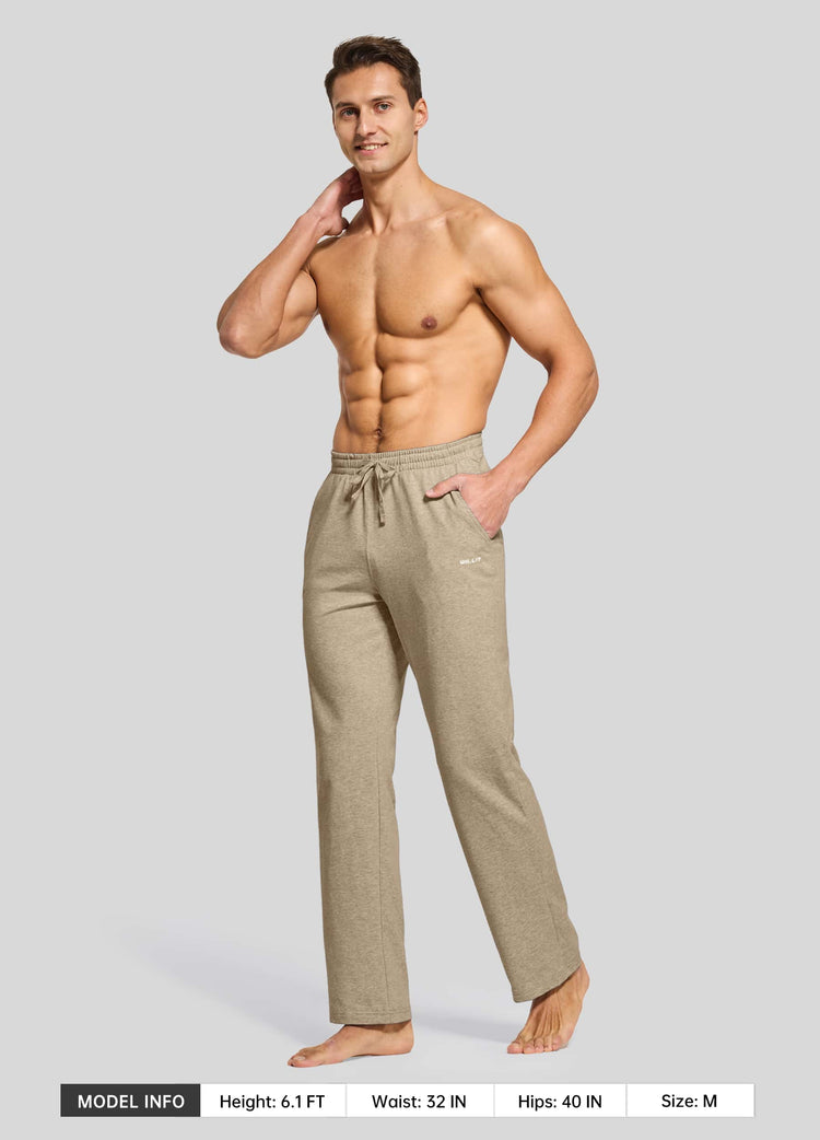 Men wearing beige lounge pants 