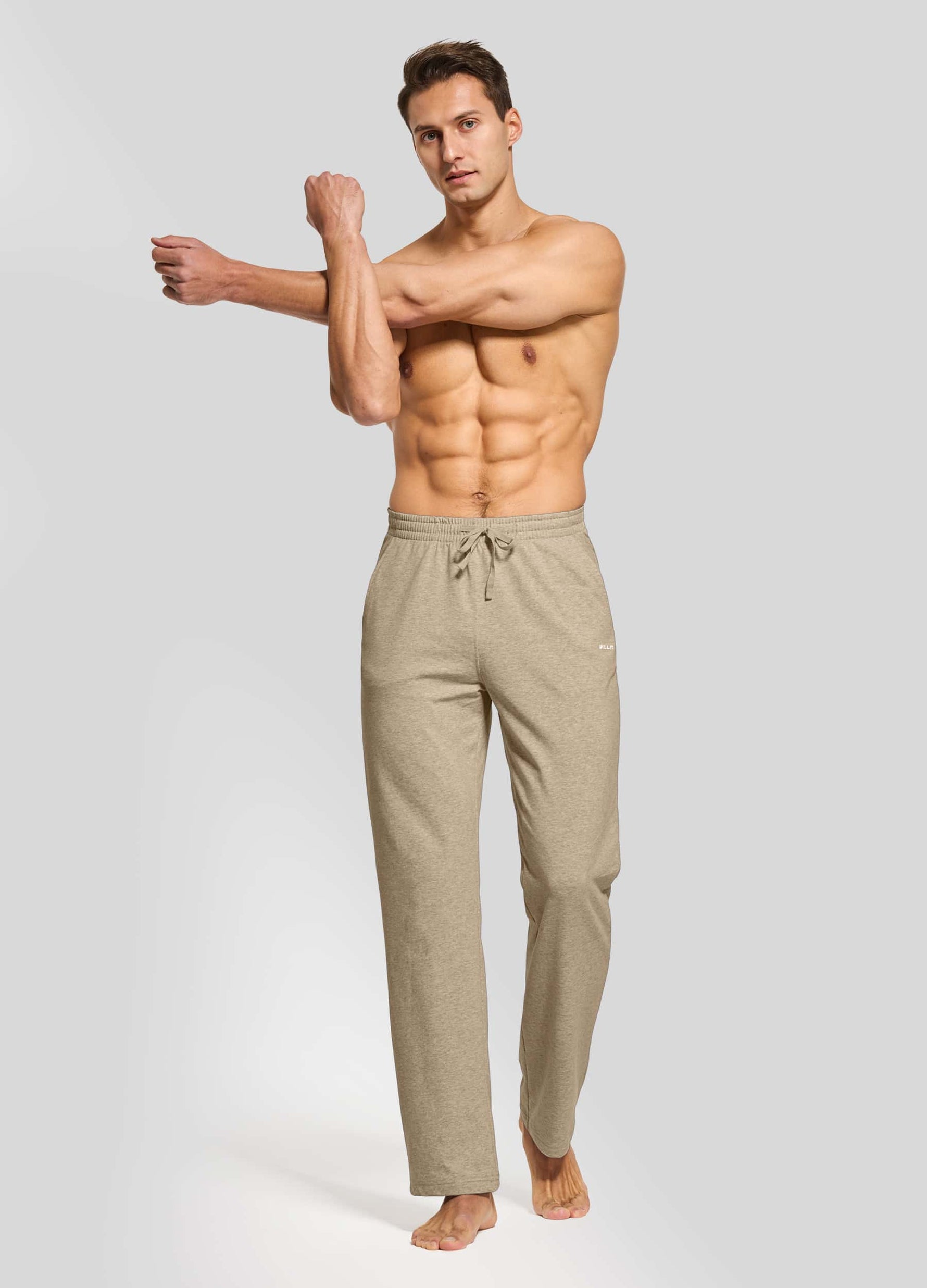Men wearing beige lounge pants 