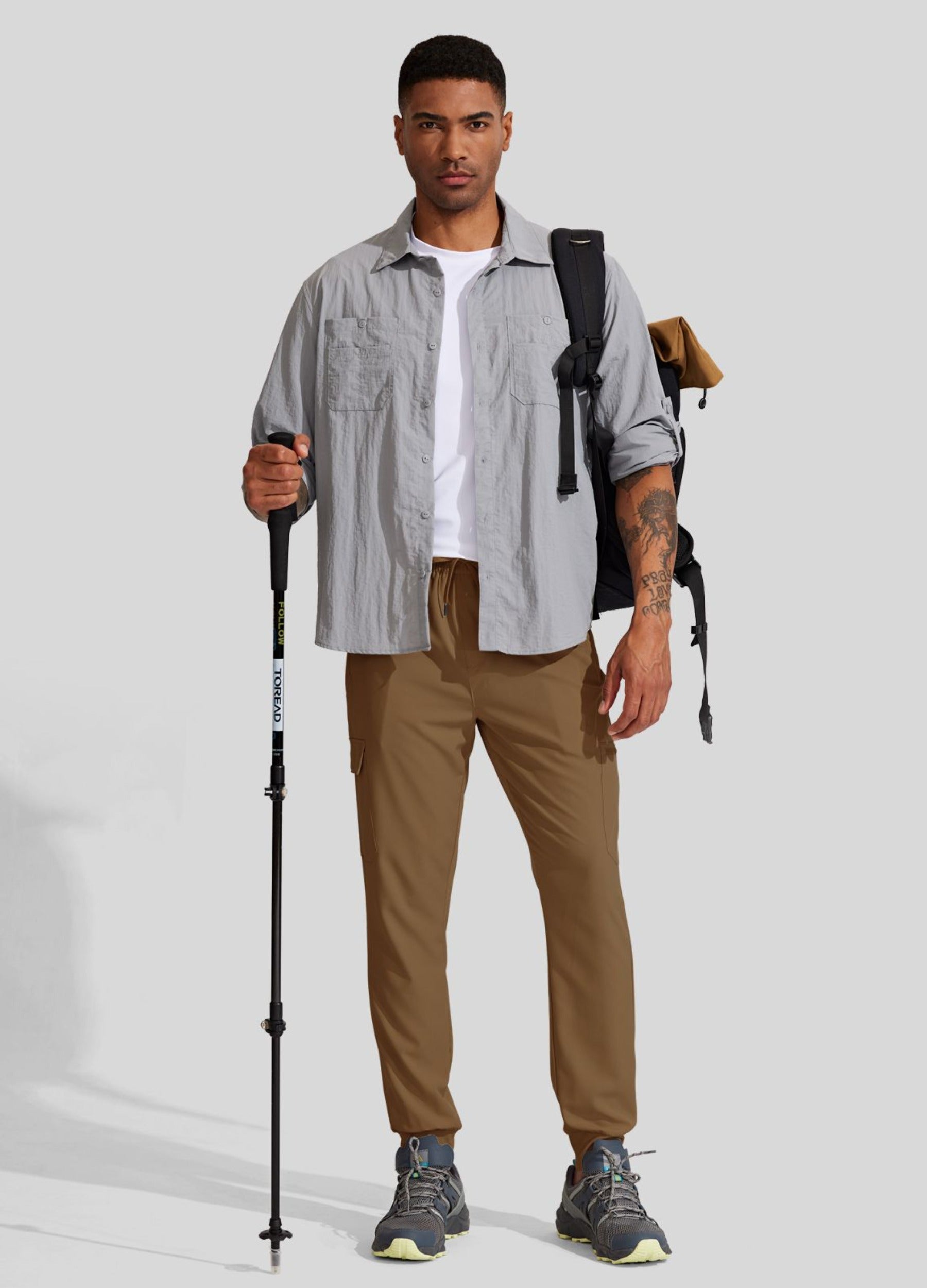 Men's Lightweight Cargo Hiking Running Joggers #brown