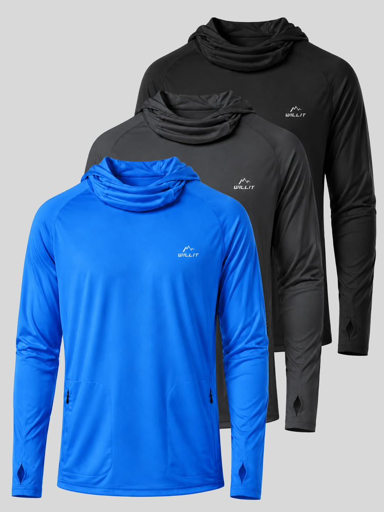 3-pack men's long-sleeve athletic hoodies UPF 50+ 
