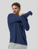 Man wearing a navy long-sleeve shirt  UPF50+ 