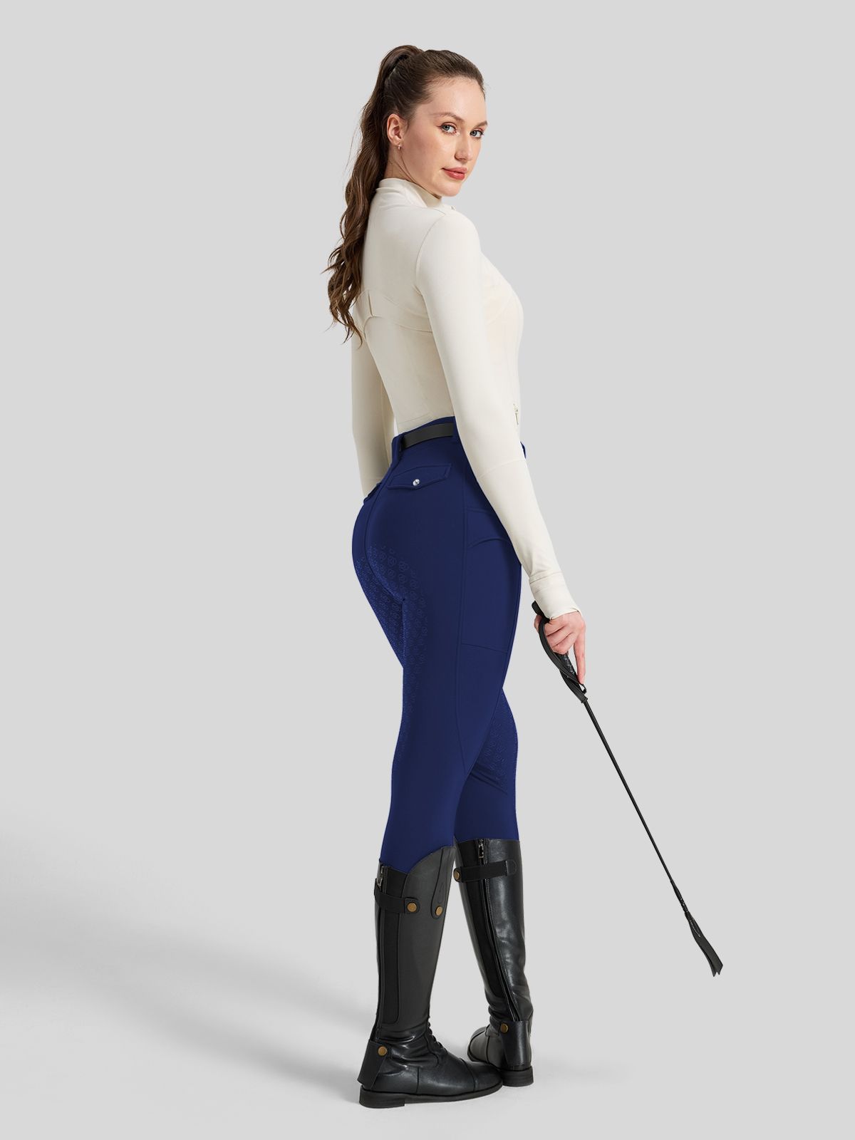 WILLIT Women's Fleece Lined Silicone Grip Riding Breeches05_Navy