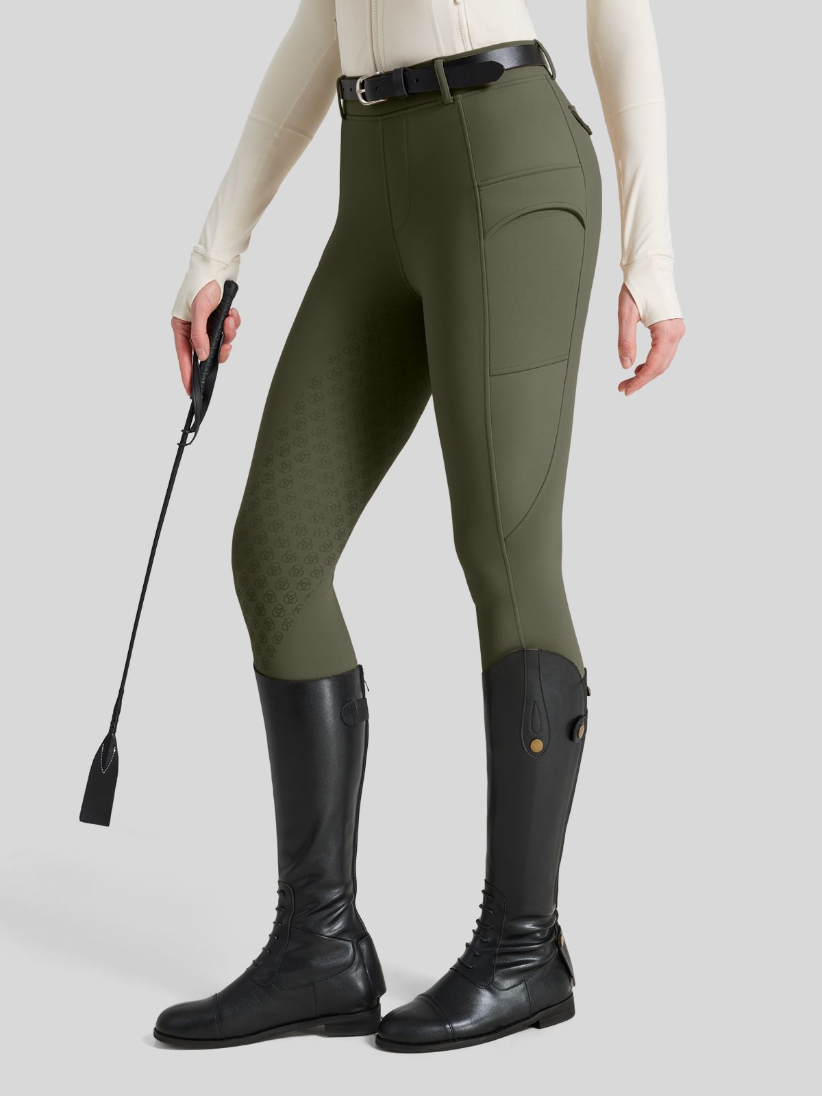 WILLIT Women's Fleece Lined Silicone Grip Riding Breeches01_OliveGreen