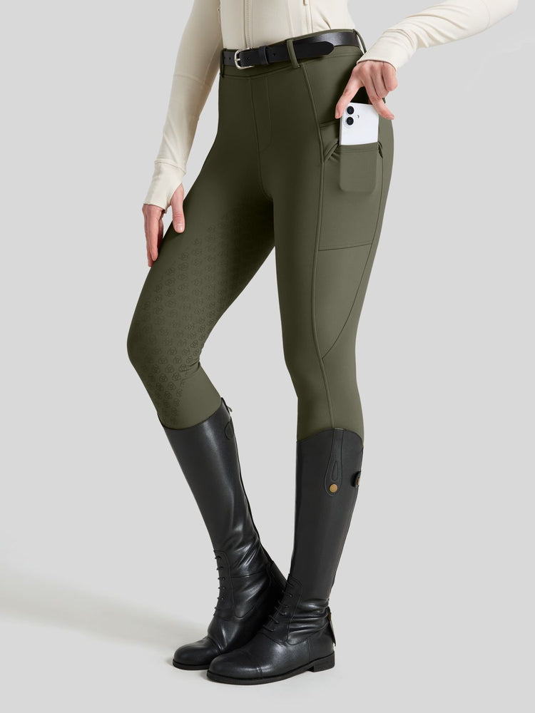 WILLIT Women's Fleece Lined Silicone Grip Riding Breeches02_OliveGreen
