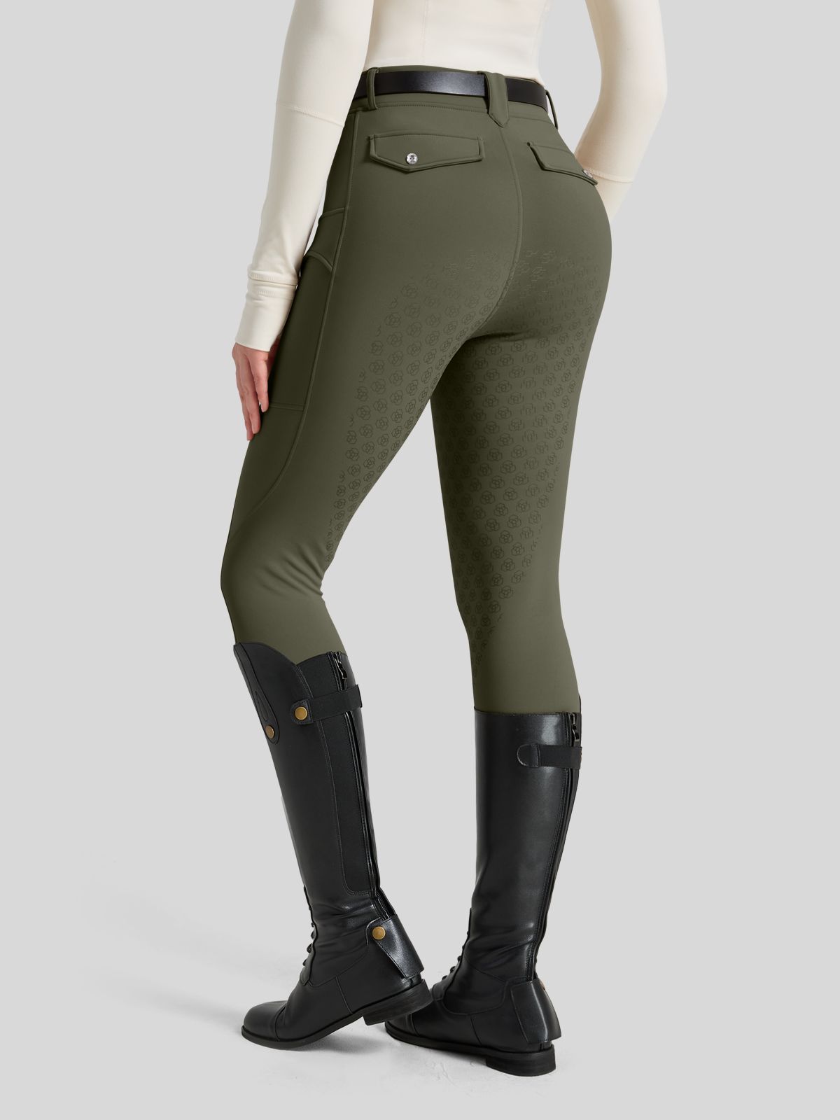 WILLIT Women's Fleece Lined Silicone Grip Riding Breeches03_OliveGreen