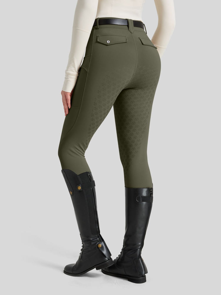 WILLIT Women's Fleece Lined Silicone Grip Riding Breeches03_OliveGreen