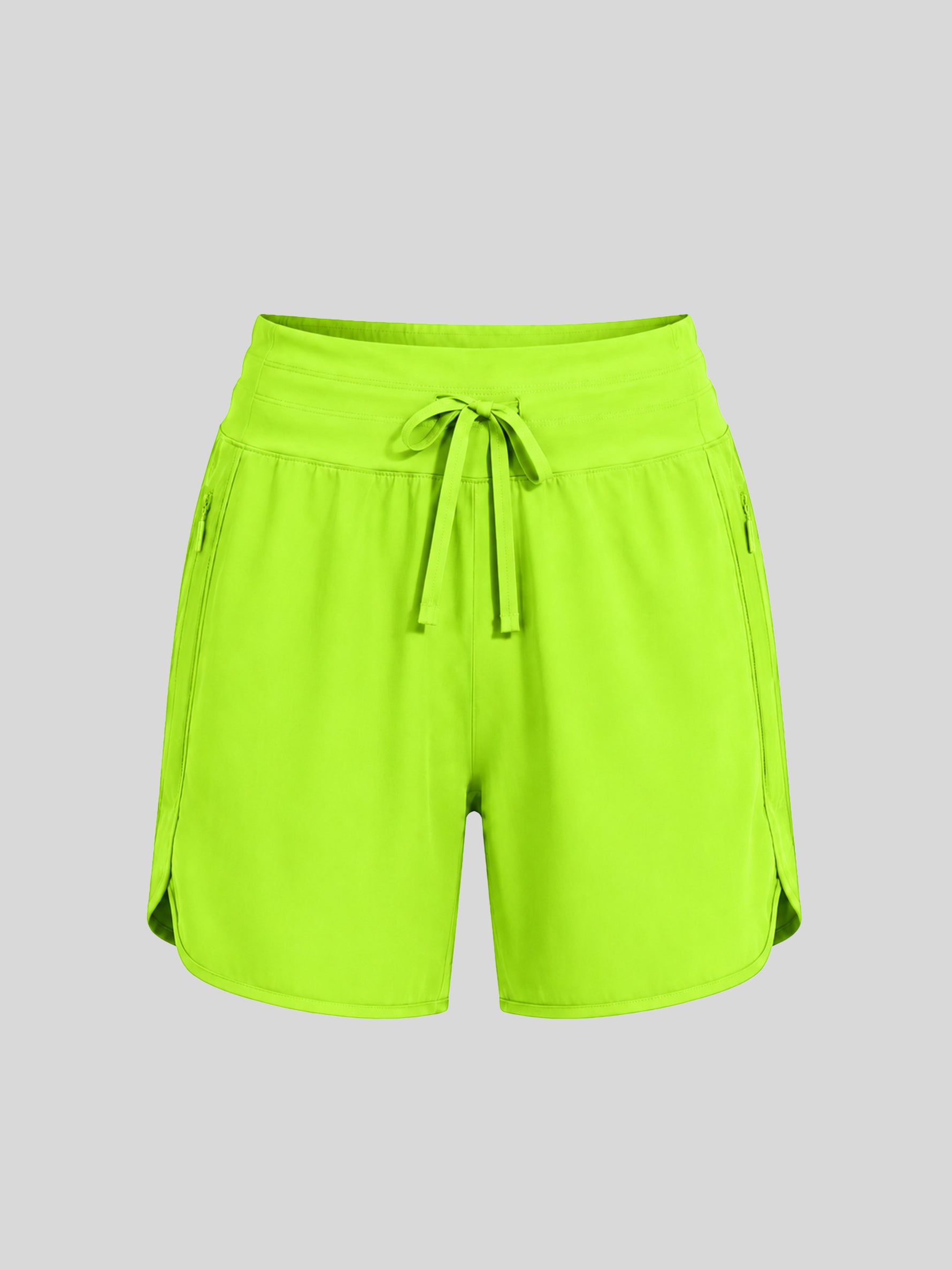 WILLIT Women's right neon yellow-green athletic shorts with a matching drawstring waistband  