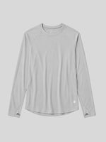 A light gray long-sleeve athletic shirt with a crew neck, shown flat 