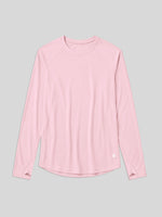 A light pink long-sleeve athletic top with raglan sleeves and a crew neck, shown flat 