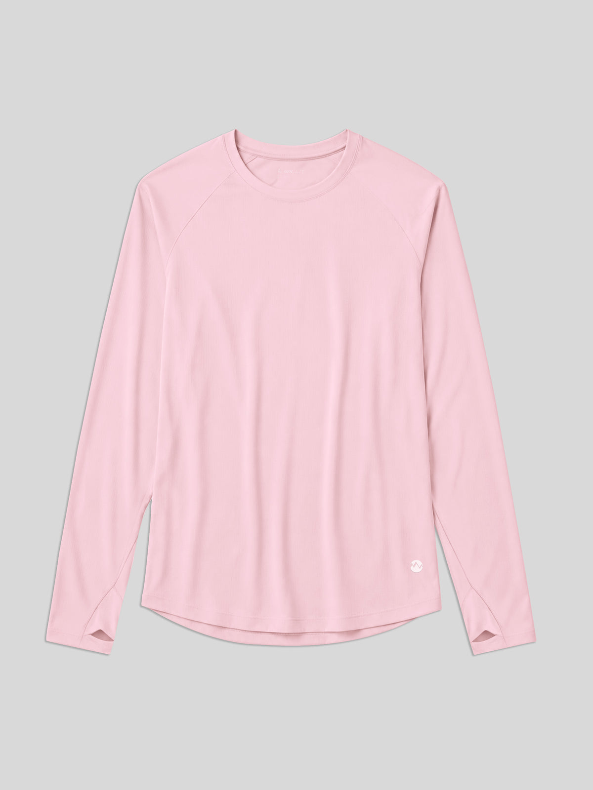 A light pink long-sleeve athletic top with raglan sleeves and a crew neck, shown flat 
