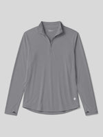 A gray long-sleeve quarter-zip athletic pullover with a stand collar, shown flat 