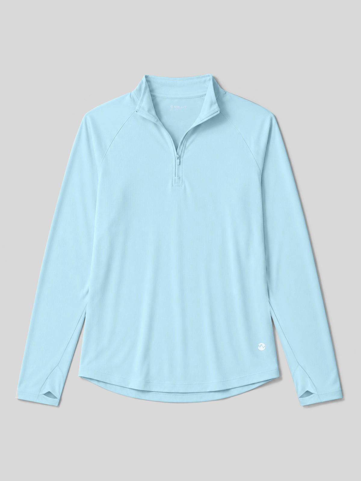 A light blue long-sleeve quarter-zip athletic pullover shirt, shown flat 