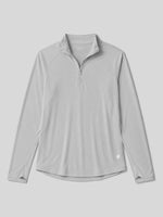 A light gray long-sleeve quarter-zip athletic pullover with a stand collar, displayed flat 