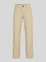 A pair of straight-leg trousers in a light beige or khaki color 