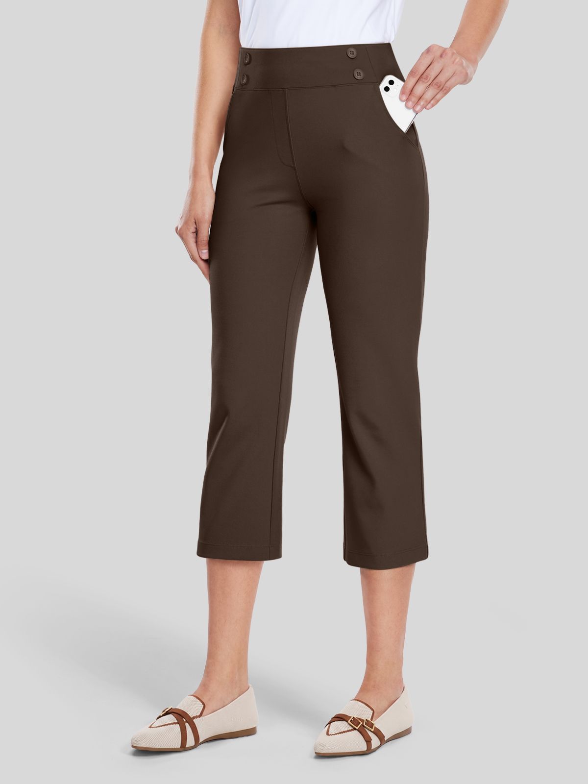 Willit Women's Button Pull On Capris 