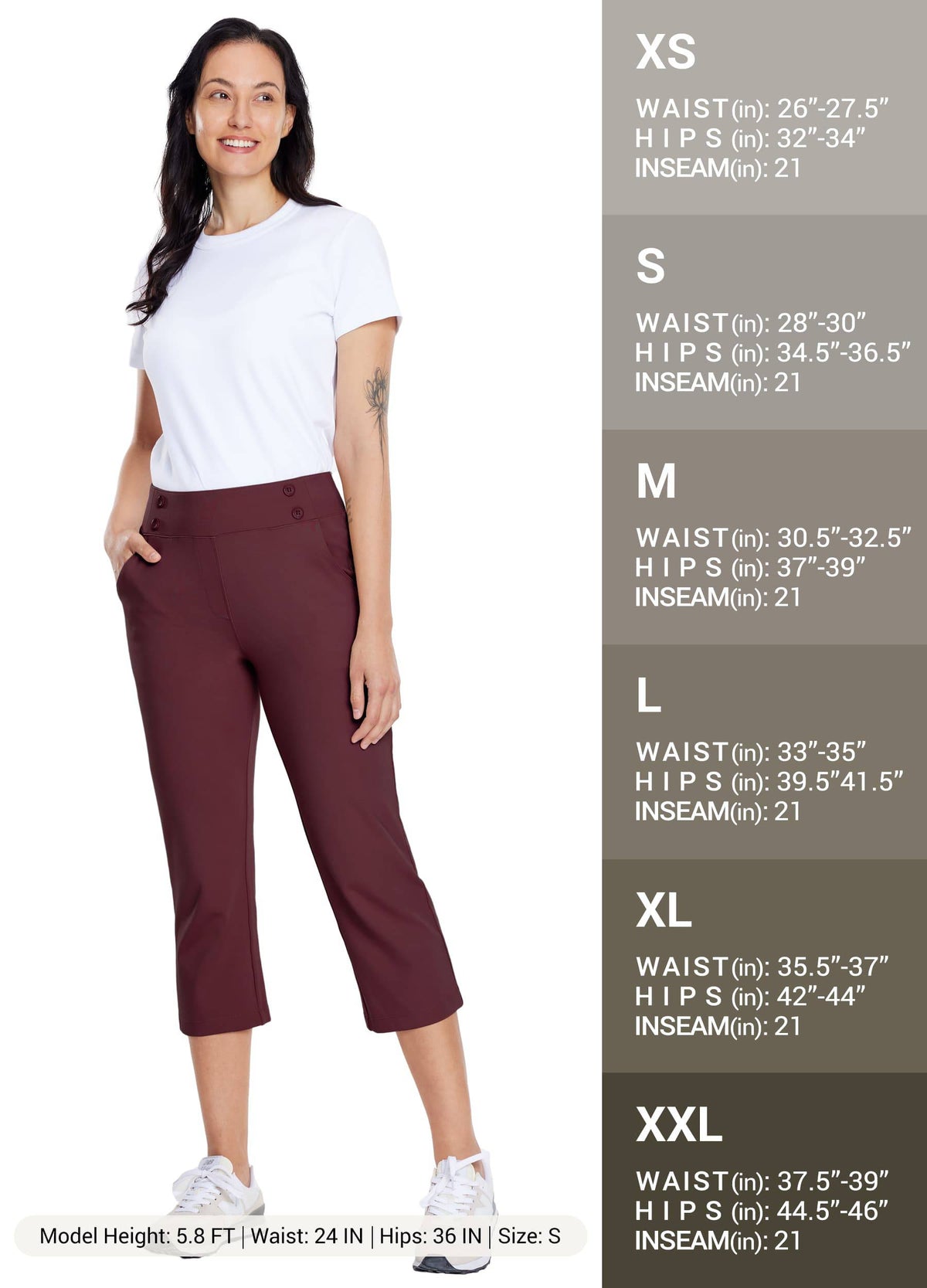 Willit Women's Button Pull On Capris in 