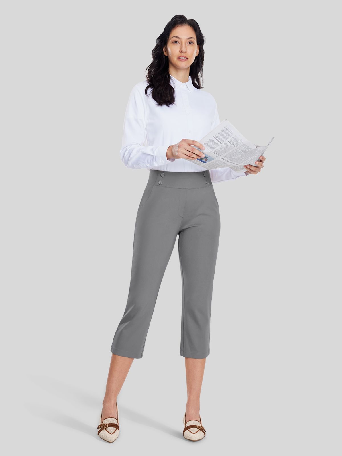 Willit Women's Button Pull-On Capris 