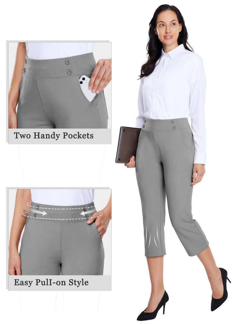 Willit Women's Button Pull-On Capris 