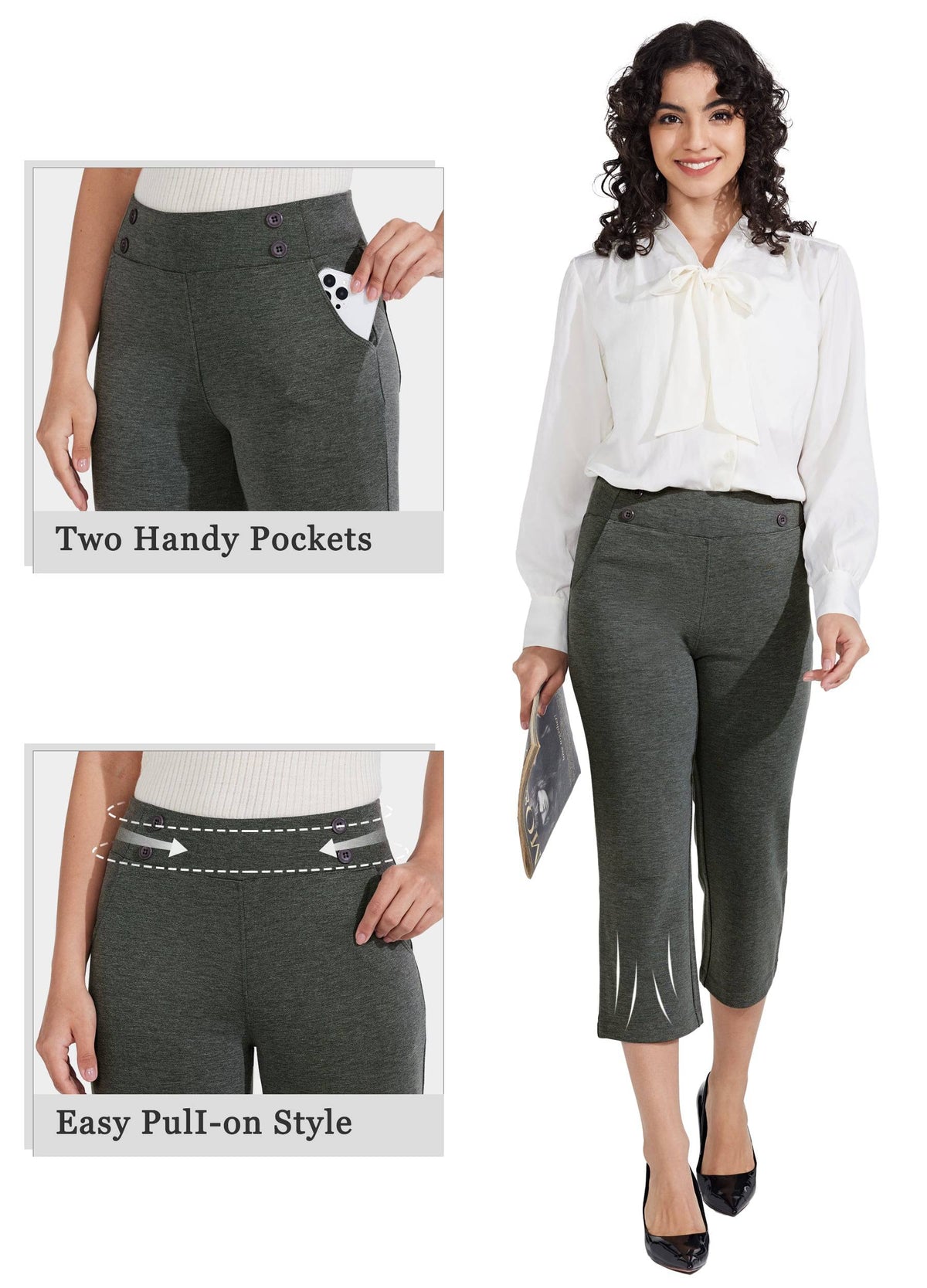 Willit Women's Button Pull On Capris 
