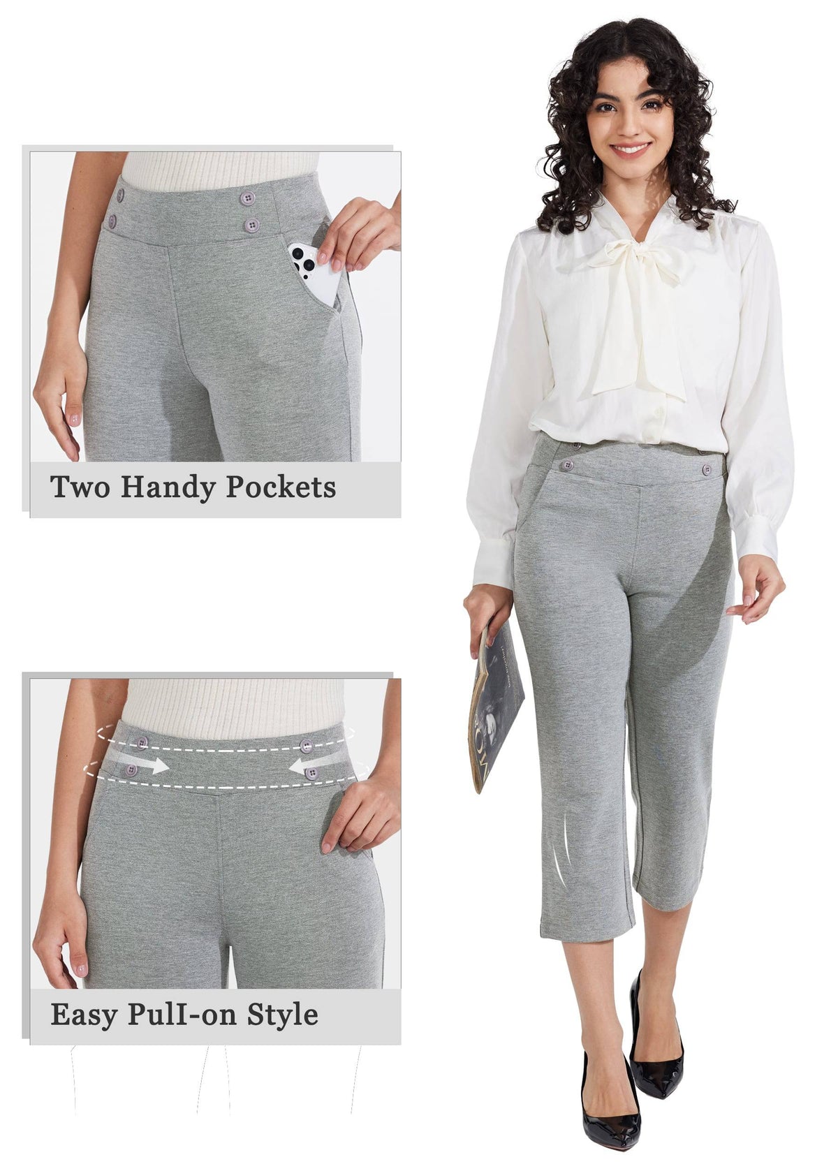Willit Women's Button Pull On Capris 