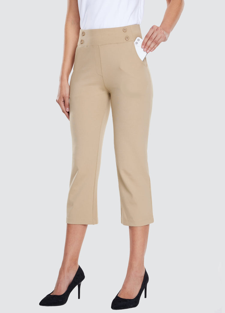 Willit Women's Button Pull On Capris 