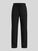 Black scrub pants with an elastic drawstring waist and side pockets 
