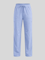 Light blue scrub pants with an elastic drawstring waist and side pockets, 