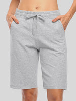 Women's light gray heathered cotton shorts with an elastic waistband and drawstring 
