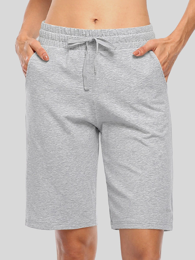Women's light gray heathered cotton shorts with an elastic waistband and drawstring 