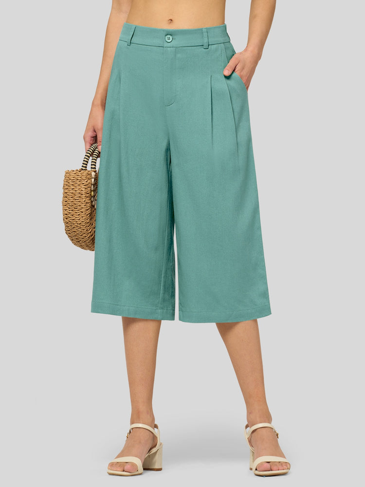 Willit Women's Cotton Linen Pleated Capri 16 Inch_