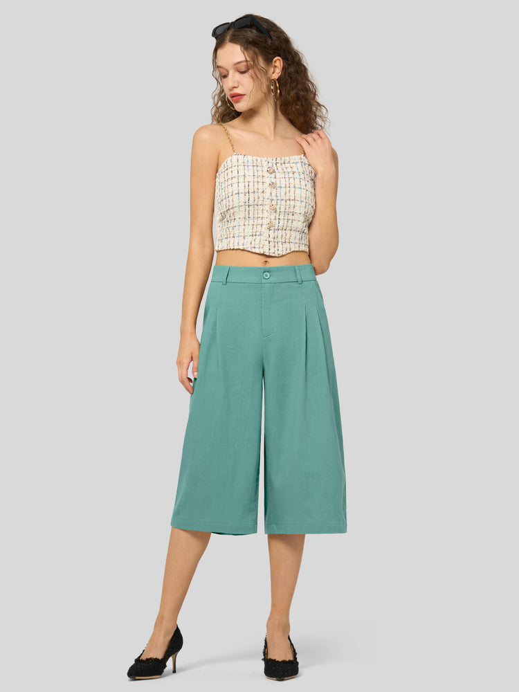 Willit Women's Cotton Linen Pleated Capri 16 Inch_